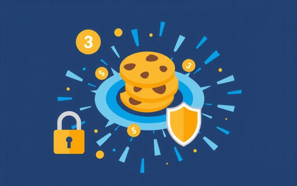 Ilustrace souborů cookie a digitálního soukromí s ikonami zámku a data