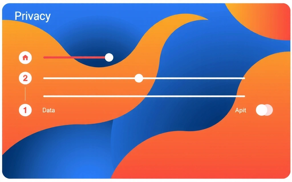 Ilustrace nastavení soukromí, s posuvníky a přepínači pro správu dat